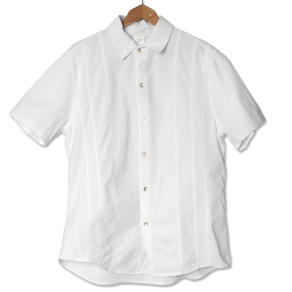 Vintage Mexican Button Down Shirt Short Sleeve Collar White Cotton Abalone - Picture 1 of 7